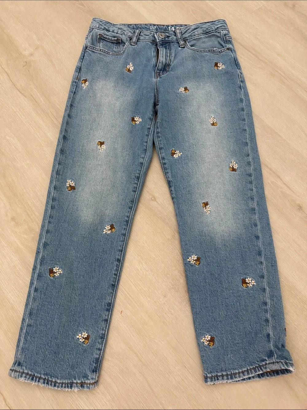 GAP Light Blue Straight Leg Jeans with Floral Accents